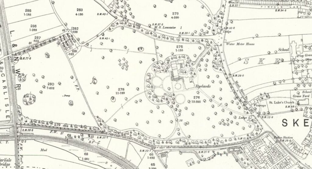 The improved premises of Ryelands House are visible on the Ordnance Survey map of 1890